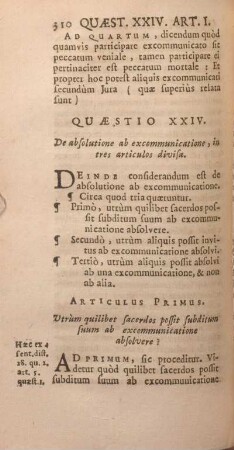 Quaestio XXIV. De absolutione ab excommunicatione, in tres articulos divisa.