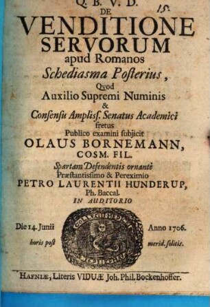 De venditione servorum apud Romanos schediasma posterius