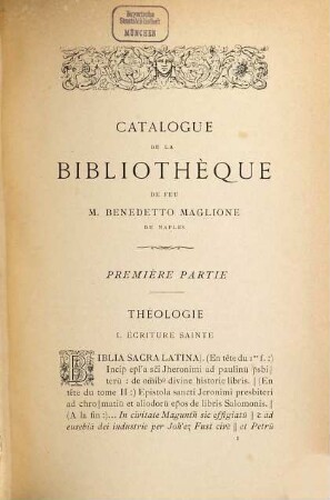 Catalogue de la bibliothèque de feu M. Benedetto Maglione de Naples, 1