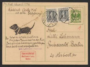 Postkarte an Lilli Lehmann : 28.12.1926