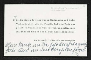 Brief von Lilly Bechtle an Margarete Hauptmann und Gerhart Hauptmann