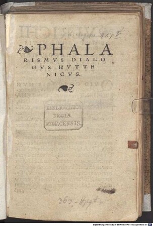 Phalarismus : Dialogus Huttenicus