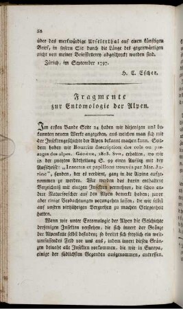 Fragmente zur Entomologie der Alpen.