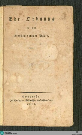 Ehe-Ordnung für das Großherzogthum Baden