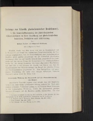 Beiträge zur Kinetik photochemischer Reaktionen.