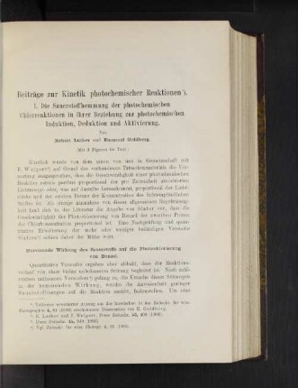 Beiträge zur Kinetik photochemischer Reaktionen.