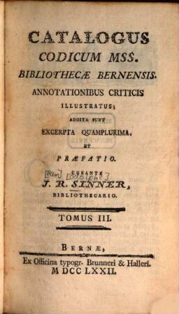 Catalogus Codicum manuscriptorum Bibliothecae Bernensis, 3