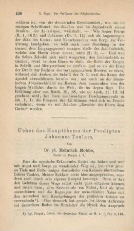 426-437 Ueber das Hauptthema der Predigten Johannes Taulers