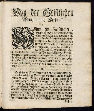 Von der Geistlichen Weinzap und Verkauff