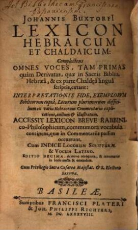 Lexicon Hebraicum Et Chaldaicum
