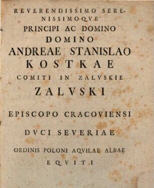 Gentis Zalvsciae Oracvla Rei Literariae Avspicatissima
