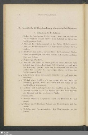 19. Formeln für die Durchrechnung eines optischen Systems