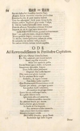 Ode. Ad Reverendissimum & Perillustre Capitulum.
