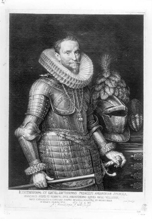 Spinola, Ambrogio, Marchese (spanischer General 1569-1630) : Muller, Jan (Hersteller) nach Miereveld, Michiel van (Inventor): Spinola, Ambrogio, Marchese (spanischer General 1569-1630). Kupferstich; 420 x 295 mm. Dresden: Kupferstich-Kabinett A 39118 in A 1124 b, 1