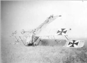 Doppeldecker-Flugzeug B 223 (um 1910/1914) nach mißglückter Landung
