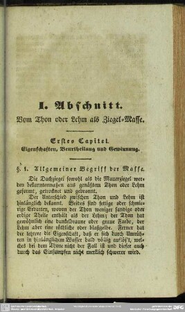 I. Abschnitt. Vom Thon oder Lehm als Ziegel-Masse