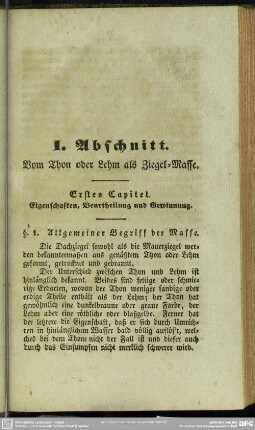 I. Abschnitt. Vom Thon oder Lehm als Ziegel-Masse