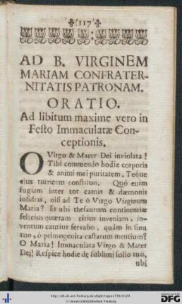 Ad B. Virginem Mariam Confraternitatis Patronam.