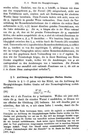 § 5. Auflösung der Hauptgleichungen fünften Grades.