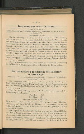 Darstellung von reiner Oxalsäure.
