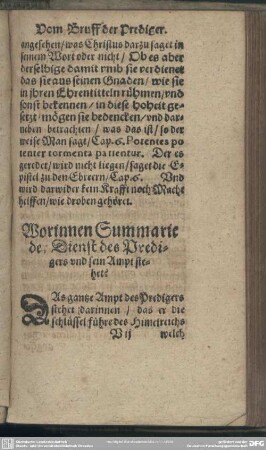 Worinnen Summarie der Dienst des Predigers und sein Ampt stehet?