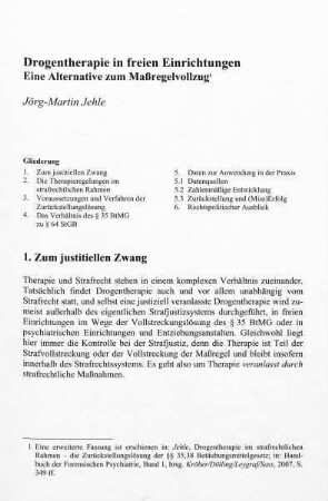 263-280, Drogentherapie in freien Einrichtungen. Eine Alternative zum Maßregelvollzug