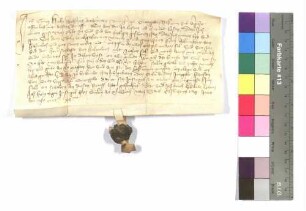 Mittwoch nach Elsbeth; Cuntz Hole, Wehlin's Tochtermann, Bürger zu Öhringen (Orengew) begibt sich in den Schutz der Herrschaft Hohenlohe; Siegel: Hans von Orn.