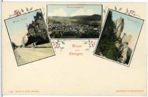 Ebingen. Bitzersteig, Waldpartie, Ortsansicht