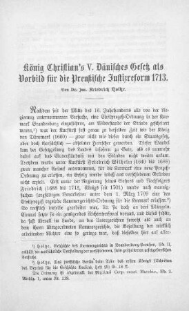 König Christian's V Dänisches Gesetz als Vorbild für die Preußische Justizreform 1713
