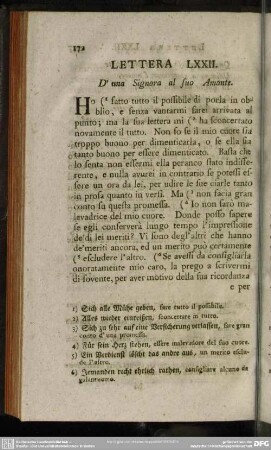 Lettera LXXII. D' una Signora al suo Amante