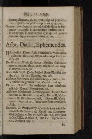 Acta, Diaria, Ephemerides.