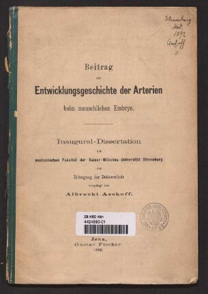 Beitrag zur Entwicklungsgeschichte der Arterien beim menschlichen Embryo