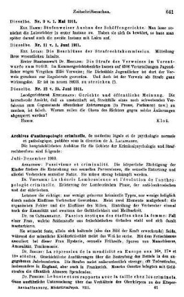 641-650, Archives d'anthropologie criminelle, de médecine légale et de psychologie normale et pathologique