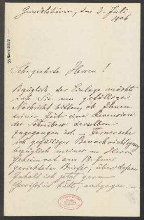 Brief an B. Schott's Söhne : 03.07.1906