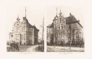 Wohnhaus Bode, Berlin-Charlottenburg. Wohnhaus v. Wilke, Berlin-Charlottenburg: Ansichten (aus: Atlas zur Zeitschrift für Bauwesen, hrsg. v. F. Endell, Jg. 37, 1887)