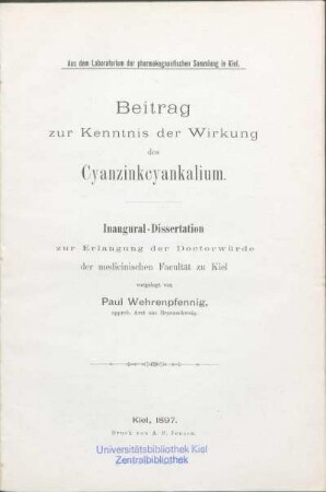 Beitrag zur Kenntnis der Wirkung des Cyanzinkcyankalium