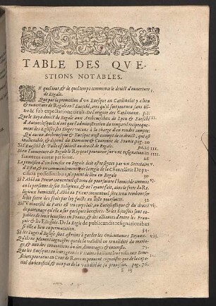 Table des questions notables.