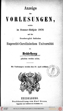 Sommersemester 1876