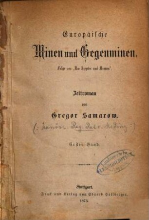 Um Szepter und Kronen : Zeitroman, 2,1. Europäische Minen und Gegenminen