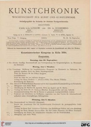 Kunsthistorischer Kongress in Köln 1894