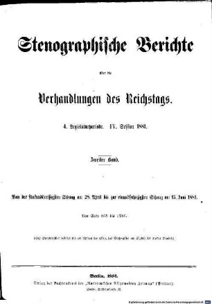 Verhandlungen des Reichstages. Stenographische Berichte. 63. 1881