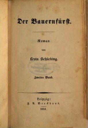 Der Bauernfürst : Roman von Levin Schücking. 2