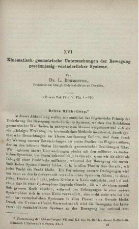 XVI. Kinematisch-geometrische Untersuchungen der Bewegung gesetzmässig-veränderlicher Systeme.