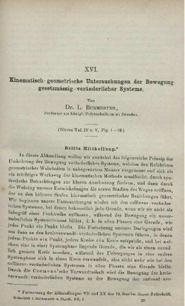 XVI. Kinematisch-geometrische Untersuchungen der Bewegung gesetzmässig-veränderlicher Systeme.
