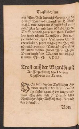 Trost auß der Begräbnuß Aufferstehung des Herren Christi/ von den Todten.