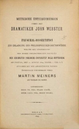 Metrische Untersuchungen über den Dramatiker John Webster