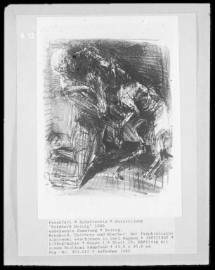 Der faschistische Alptraum, erschienen in zwei Mappen — Mappe 1 — Blatt 10, Häftling mit einem Bluthund kämpfend