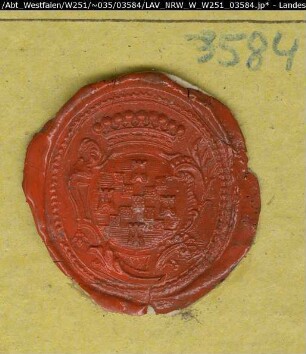 Siegler: Überlieferungsart: Stoff: Lack Farbe: rot Form: oval. Durchmesser: 26 mm Art: Typ: Umschrift: