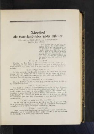 Klopstock als vaterländischer Schriftsteller. Auslese aus der Schrift: "Die deutsche Gelehrtenrepublik". Von Dr. Ernst Wachler.
