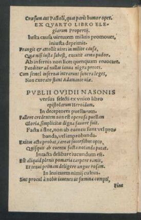 Publii Ovidii Nasonis versus selecti ex unico libro epistolarum Heroidum.
